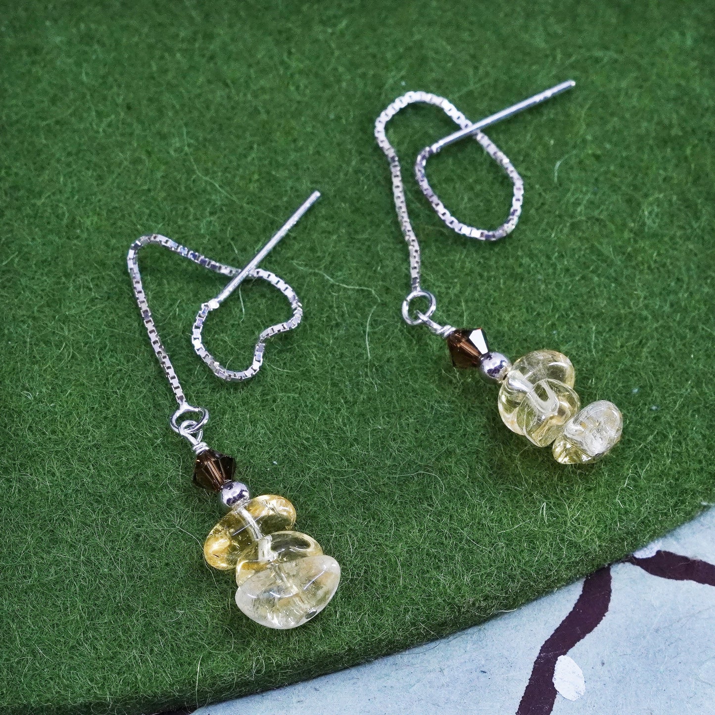 Vintage Sterling 925 silver handmade earrings with citrine beads