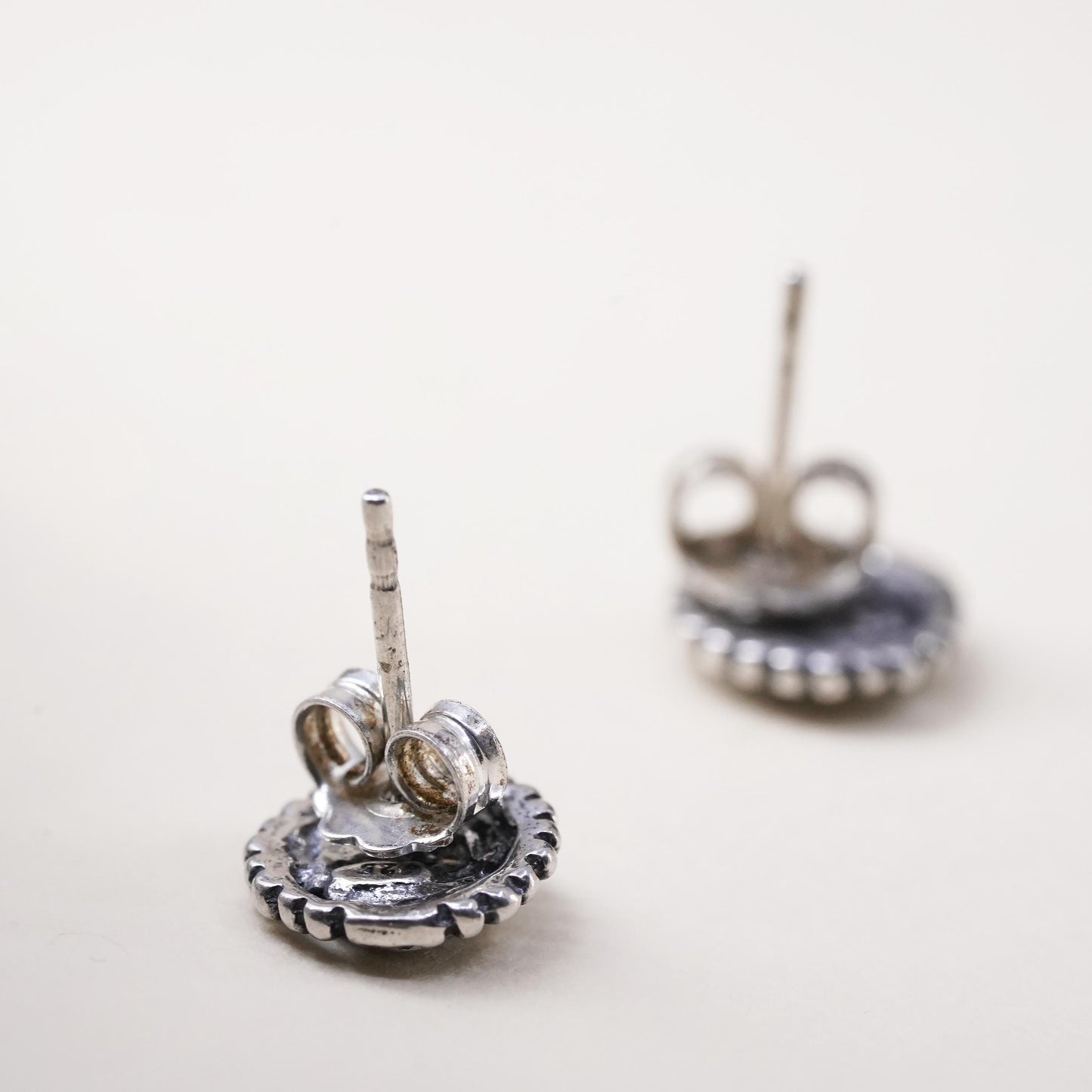 Vintage Sterling silver handmade earrings, 925 rose flower studs