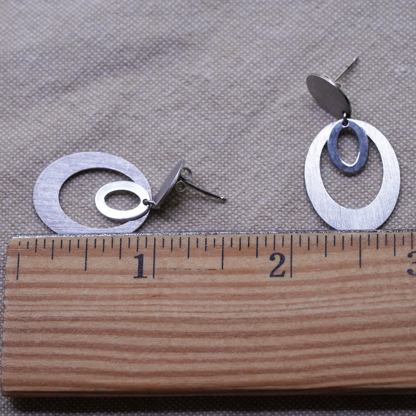 Vintage Sterling silver handmade earrings, matte 925 multi circles dangle
