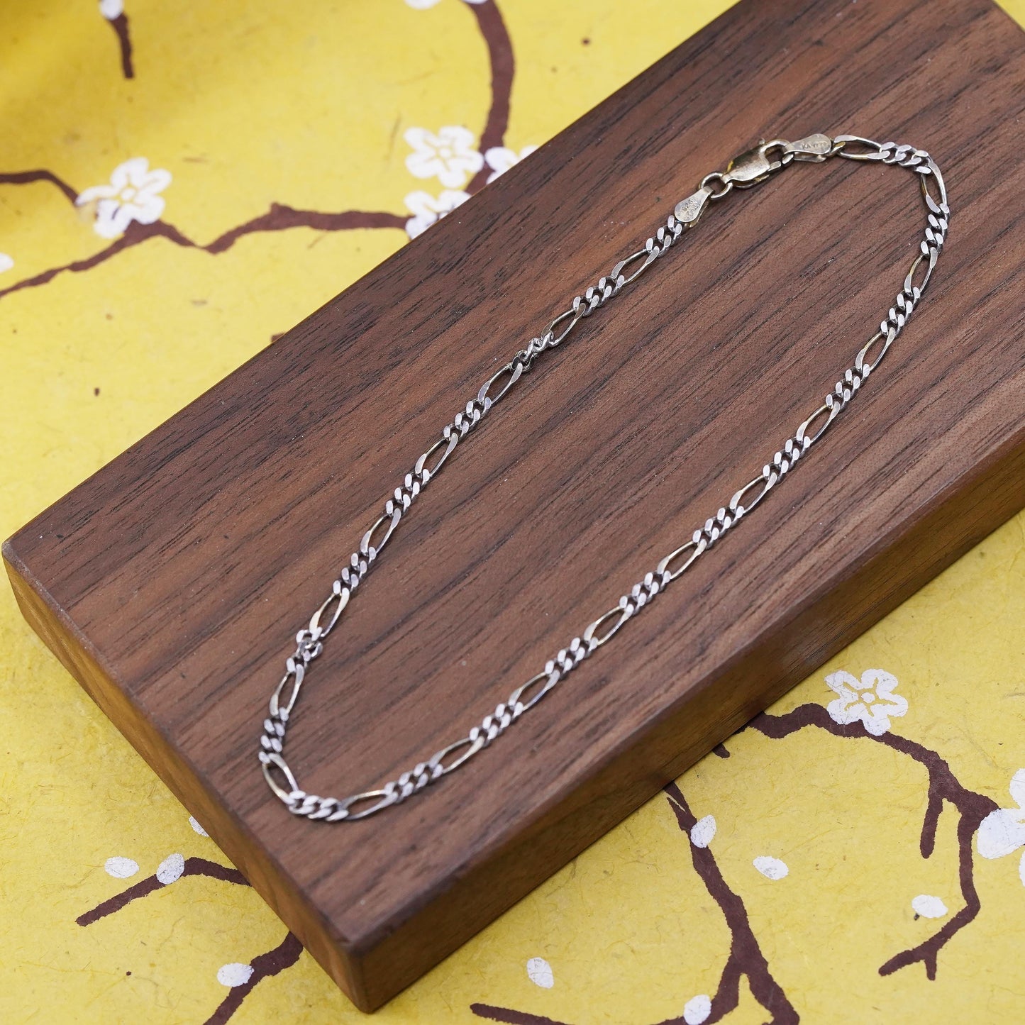 10”, Vintage two tone gold over sterling silver anklet, 925 figaro chain