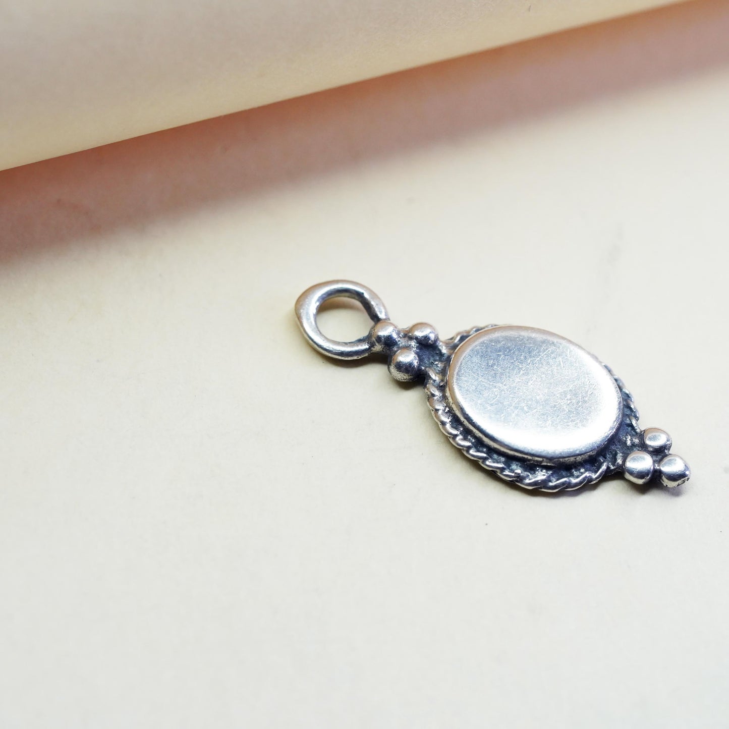Vintage sterling silver handmade charm, 925 silver blank oval tag