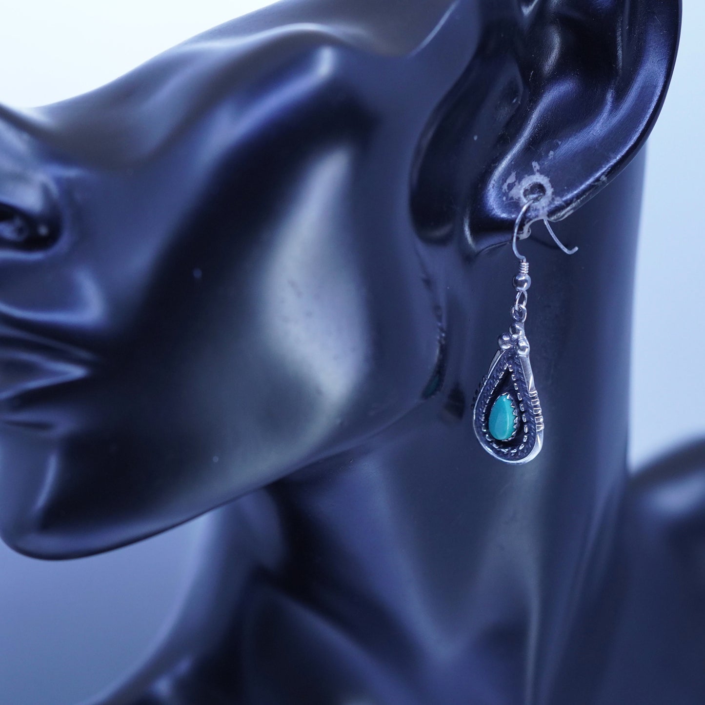 Native American Navajo sterling 925 silver handmade teardrop earrings turquoise
