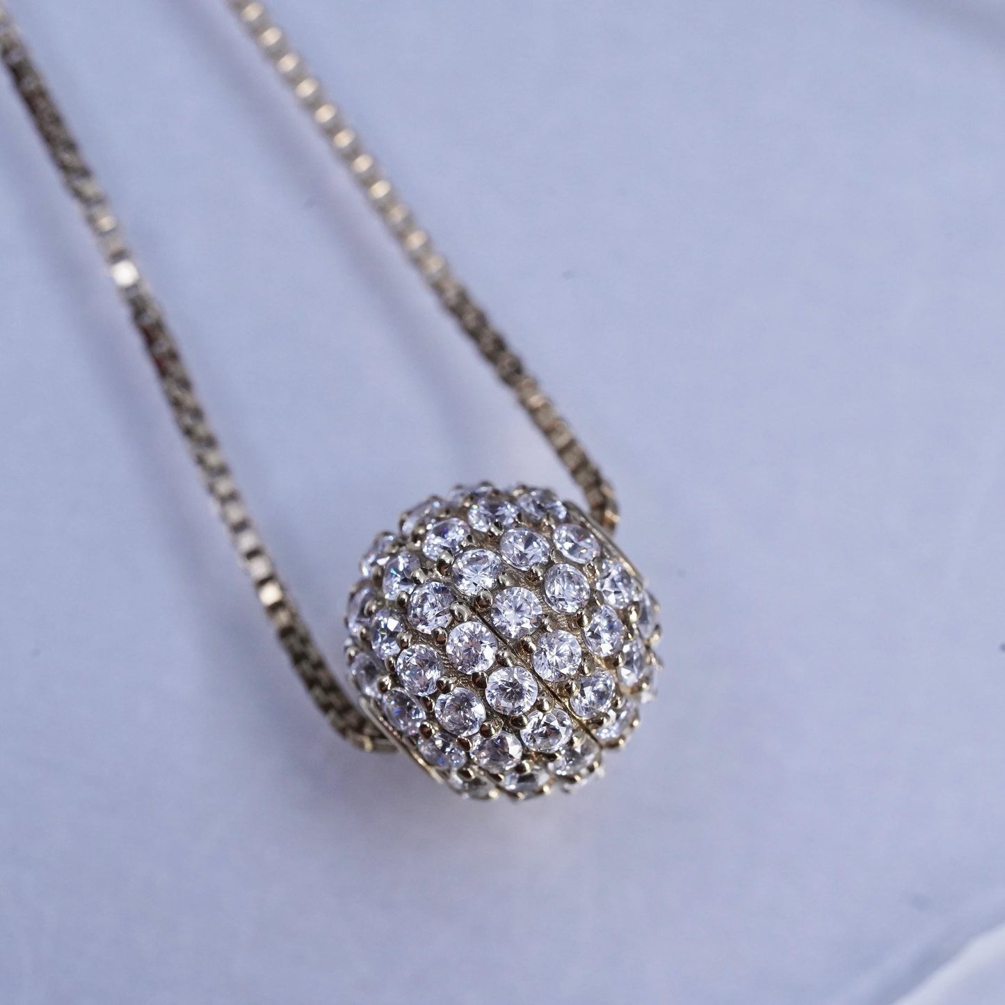18”, vermeil gold over Sterling 925 silver box necklace cluster cz ball pendant