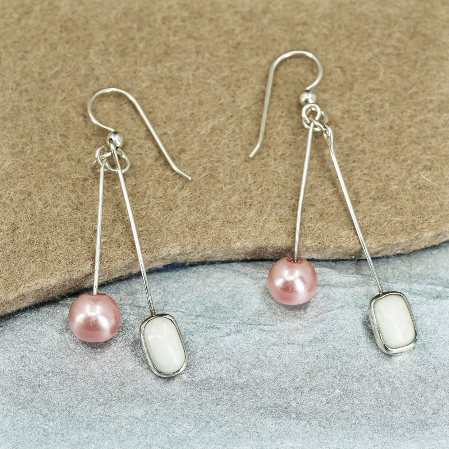 Vintage Sterling 925 silver earrings with pink pearl beads and howlite