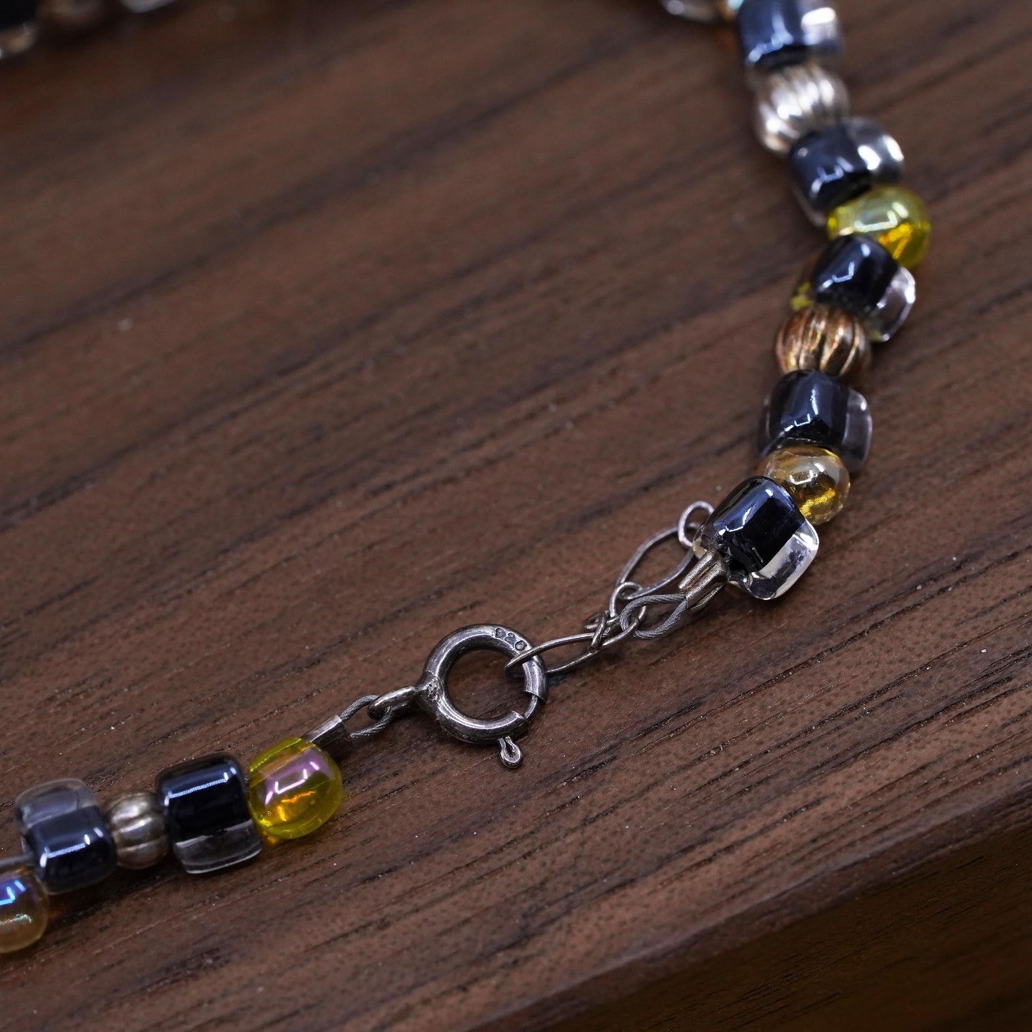 6.25”, sterling silver bracelet, blue glass bead bracelet with 925 silver clasp