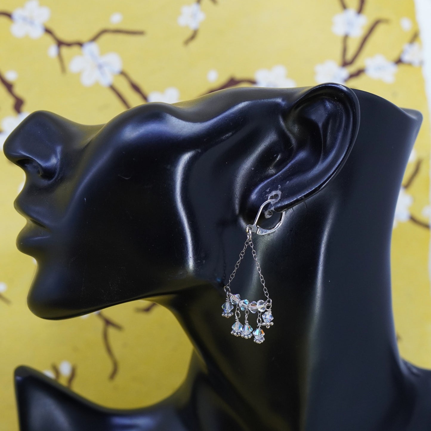 vintage Sterling 925 silver handmade earrings with crystal
