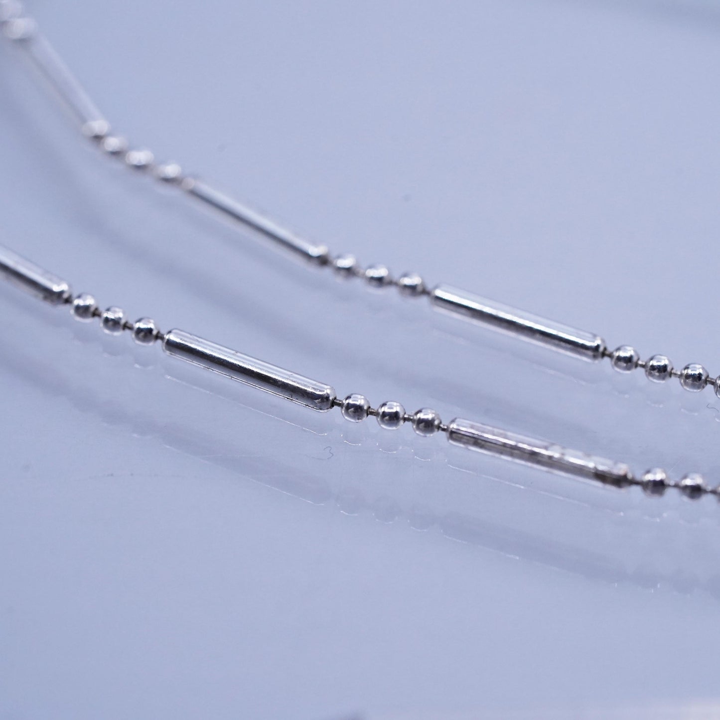 24” 1mm, vintage Italy Sterling 925 silver bar bead chain necklace