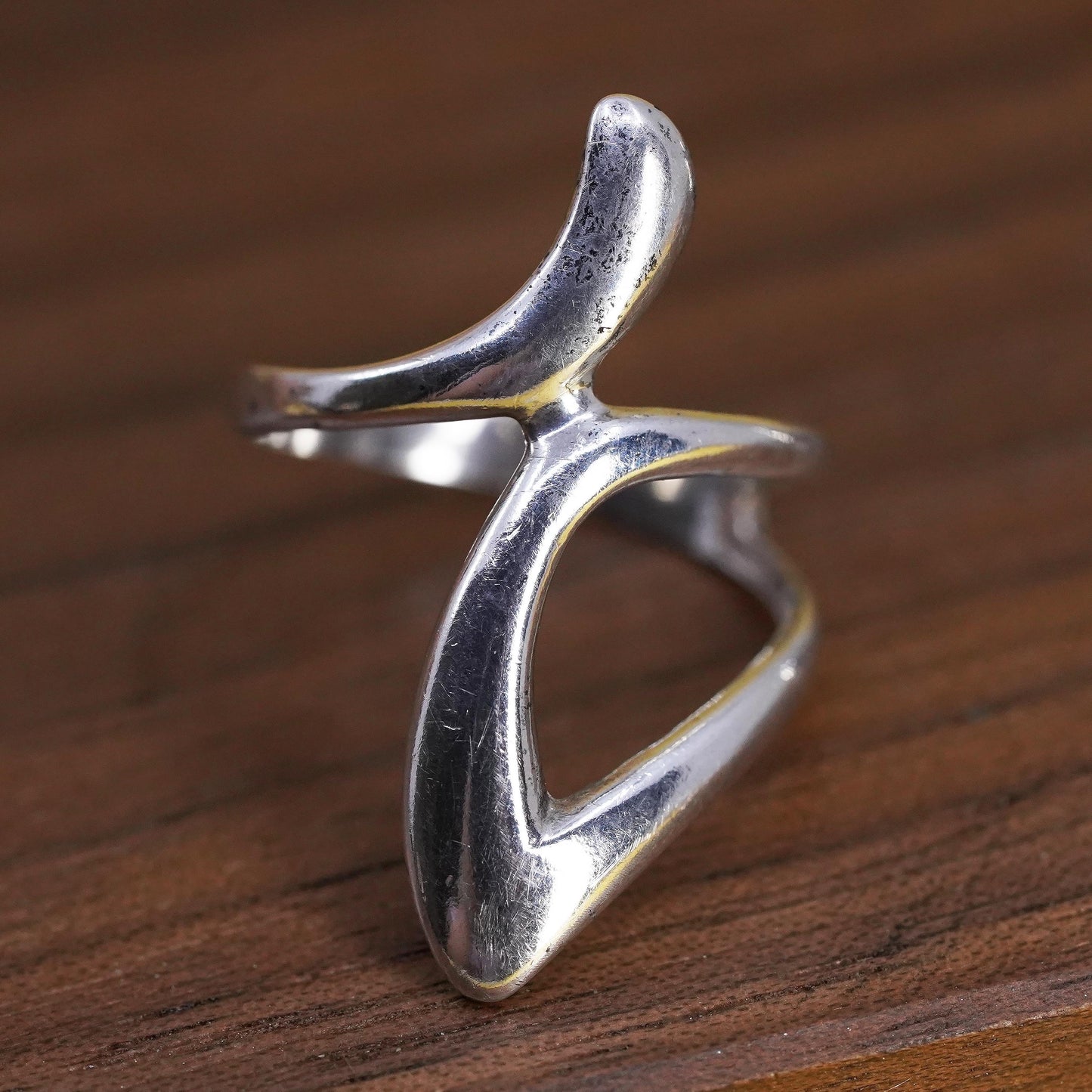 Size 7.25, vintage Sterling silver handmade ring, Modern 925 wavy band