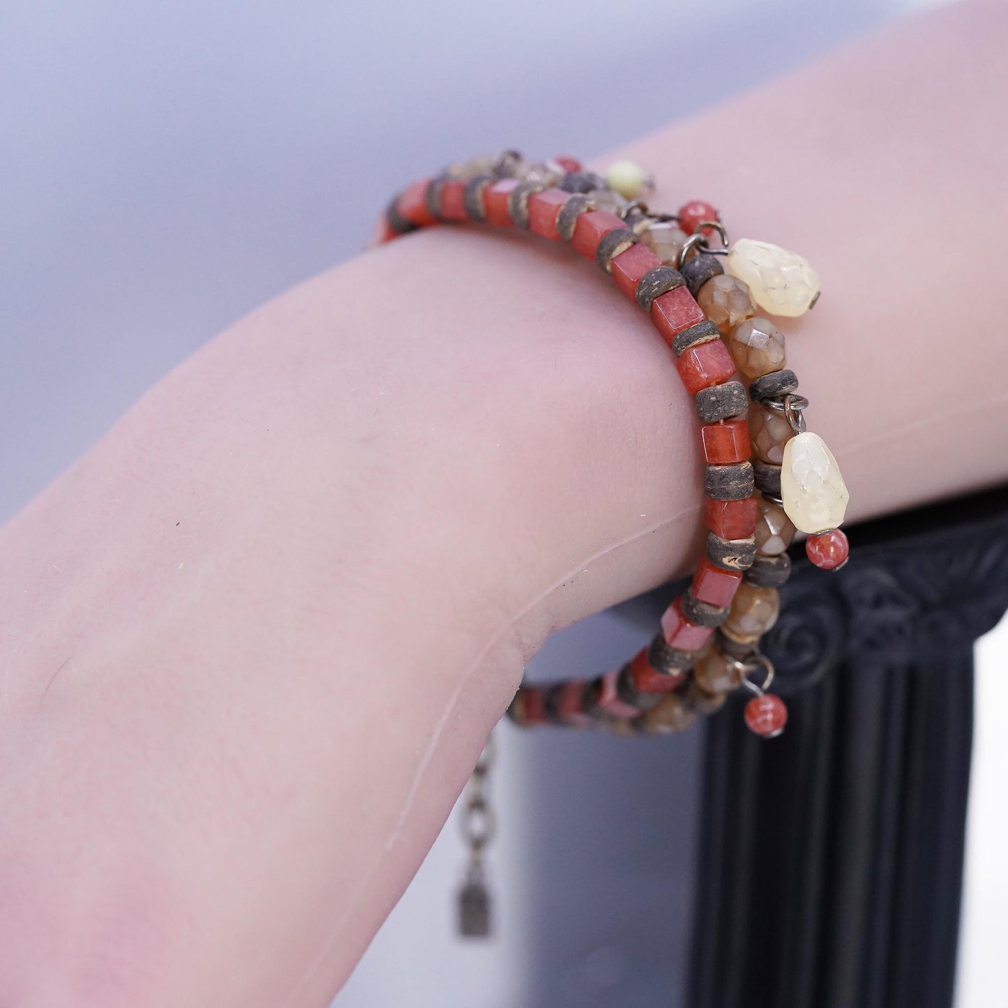 7+2", VTG Double Strands Sterling 925 Silver Bracelet, carnelian citrine beads