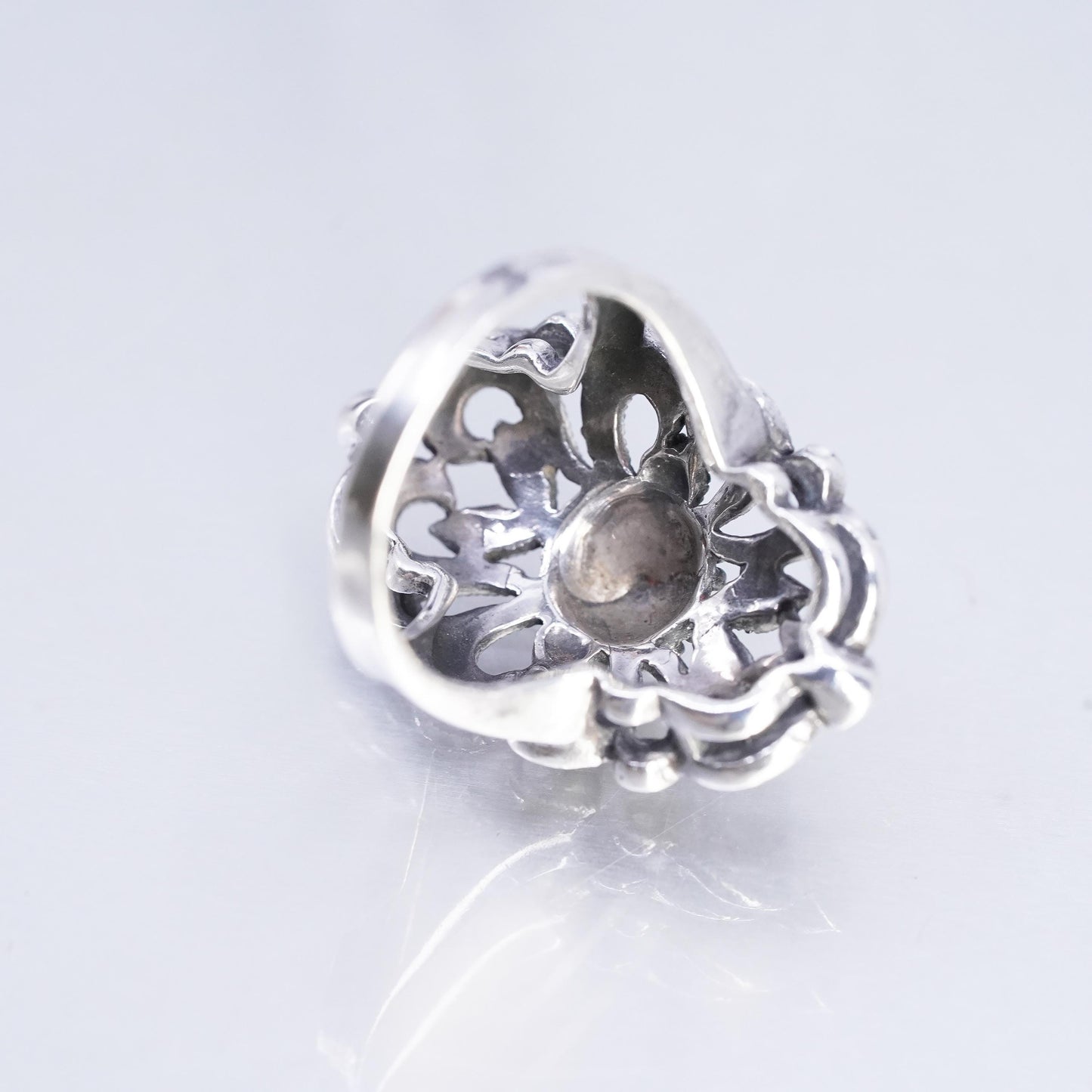 Size 7, southwestern Sterling 925 silver ring, filigree band cluster marcasite