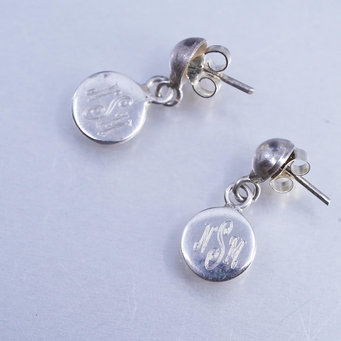 Vintage Mexican Sterling 925 silver handmade letter monogram NMS earrings