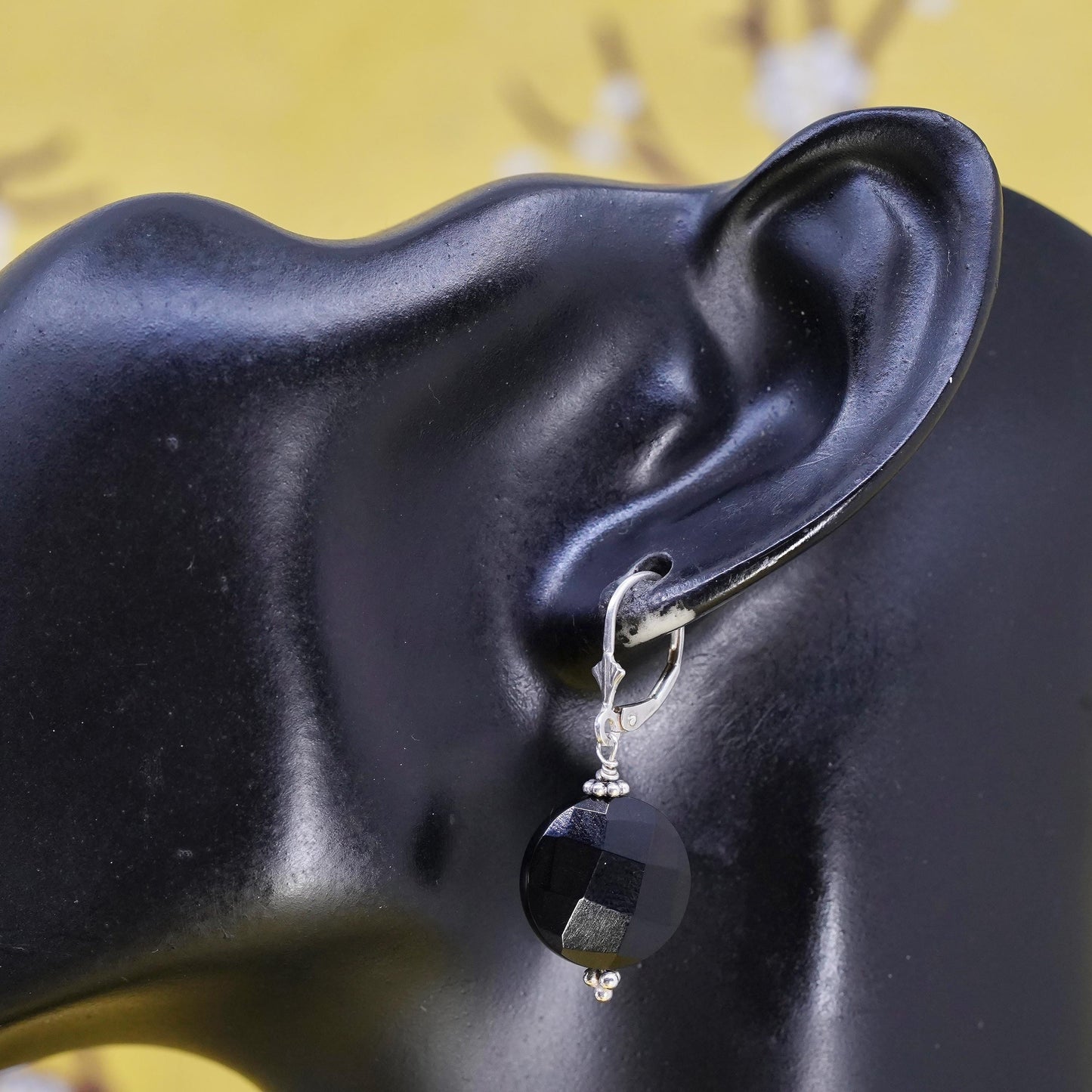 Vintage Sterling 925 silver handmade earrings with circle onyx