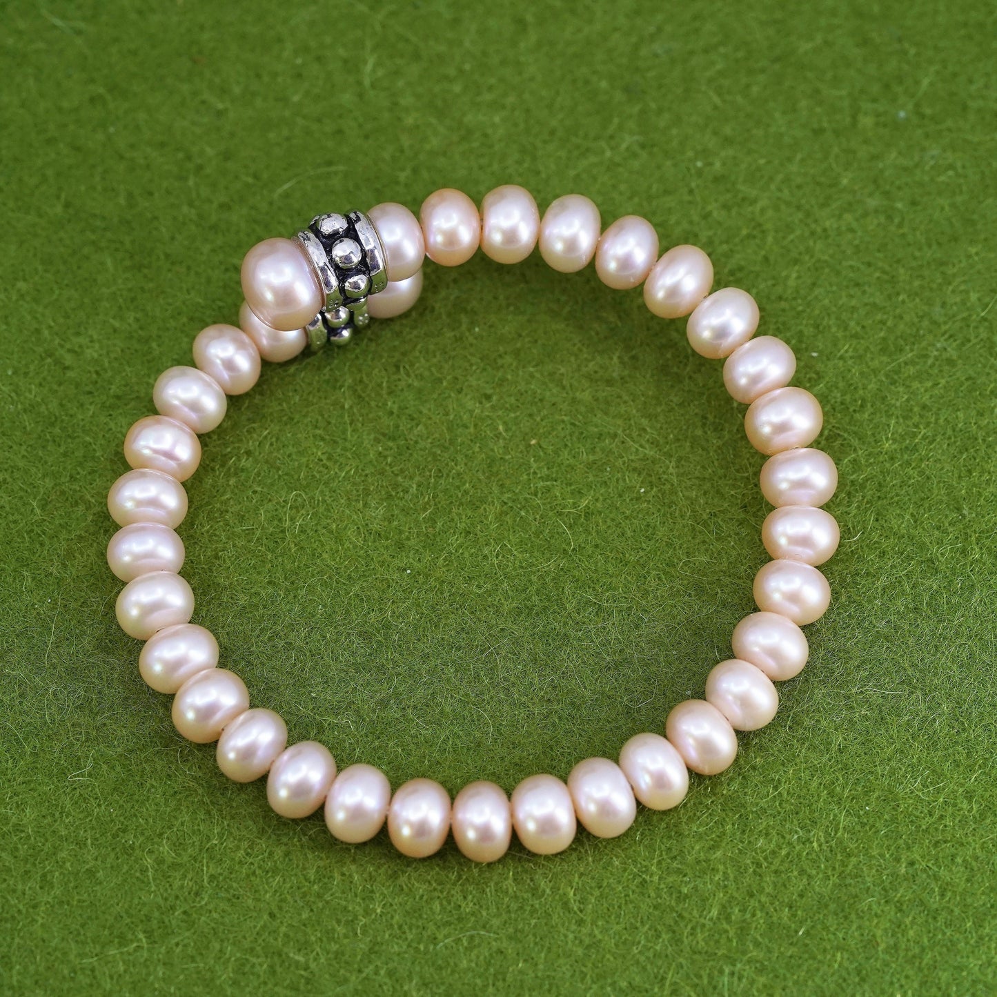 6.5”, vintage sterling silver bracelet, 925 cuff wrap bangle with 8mm pearl