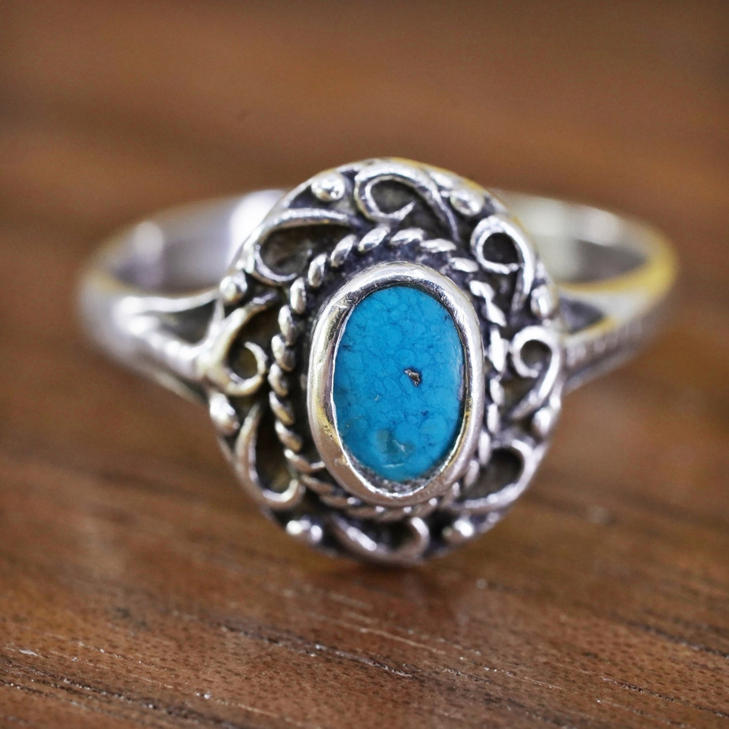 Size 6.5, Sterling 925 silver handmade ring w/ turquoise, southwestern jewelry