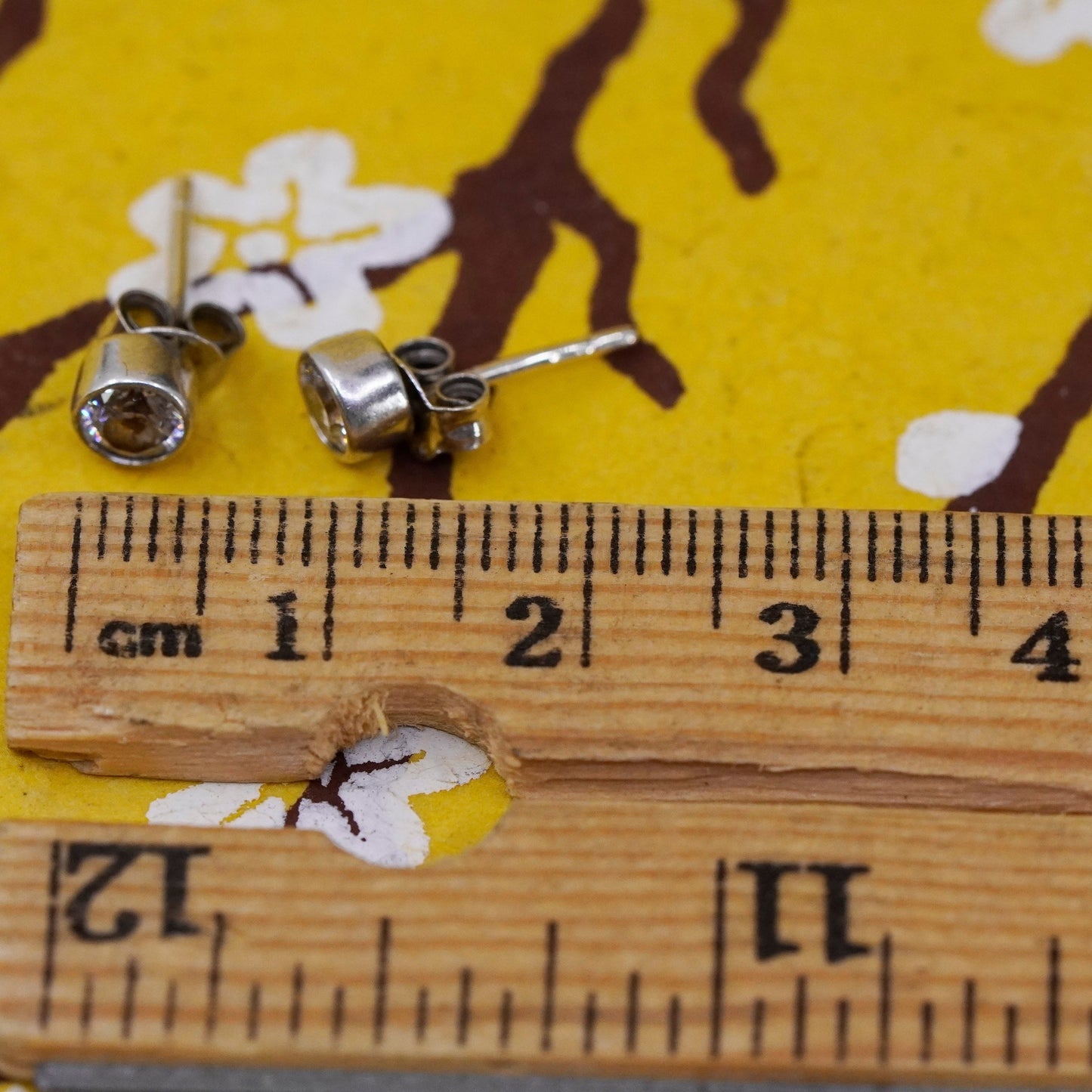 5mm, vintage Sterling silver clear round crystal studs, cz earrings