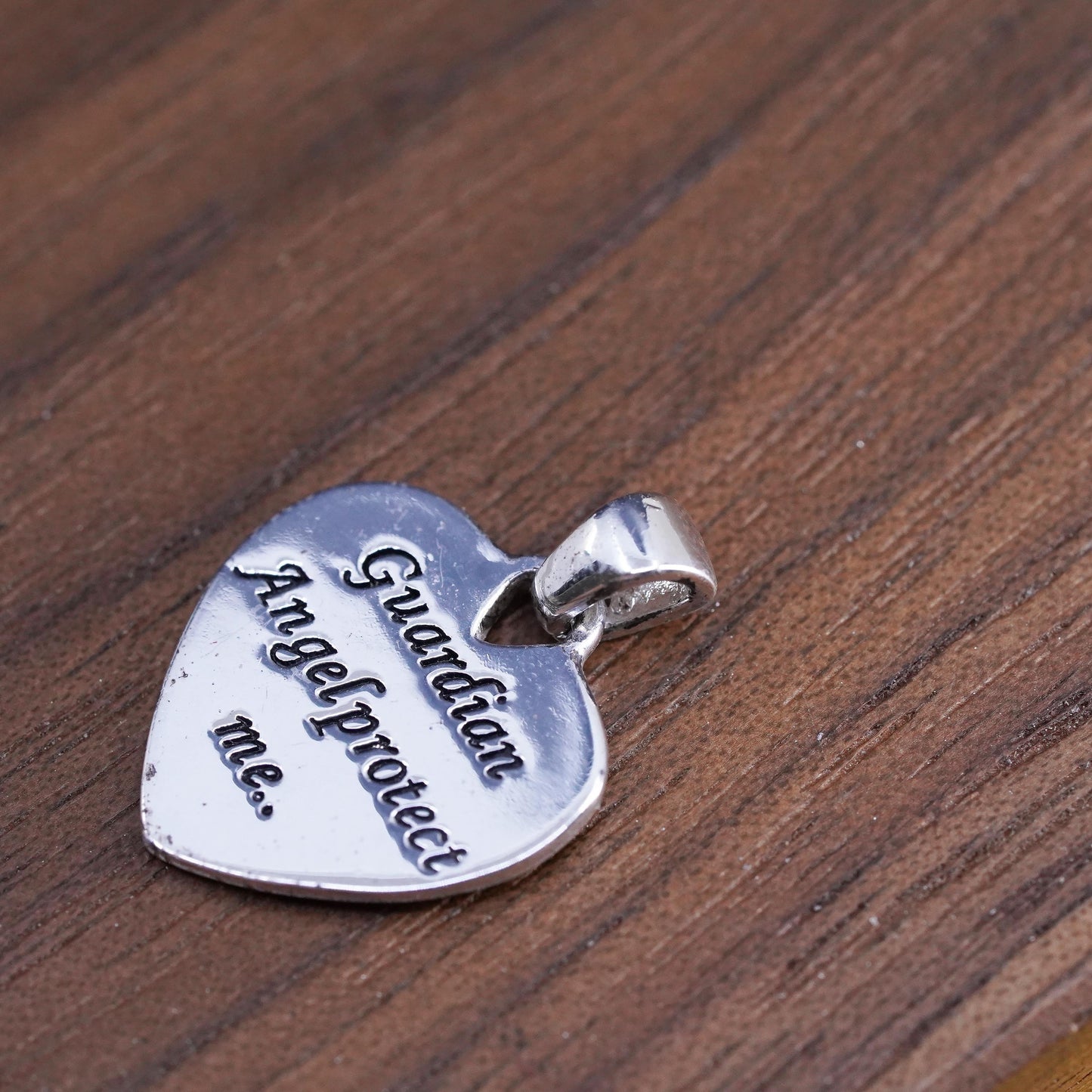 Vintage Sterling silver handmade charm, 925 guardian angel protect me pendant