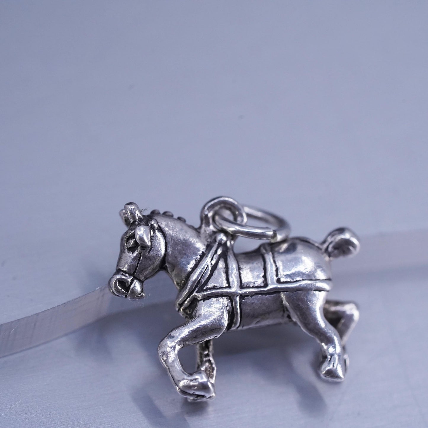 Vintage Sterling silver handmade simple 925 running horse, Stamped sterling