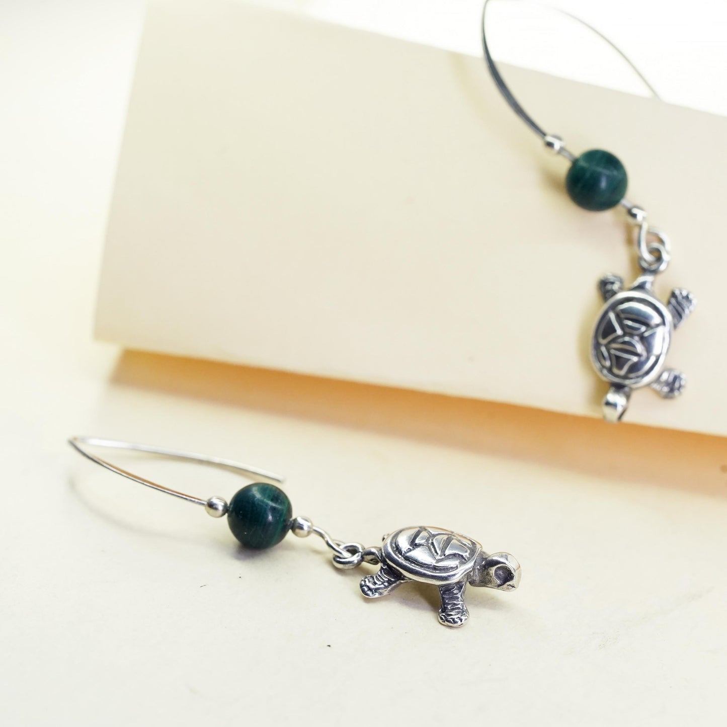Vintage southwestern Sterling silver handmade earrings, 925 turtle dangles