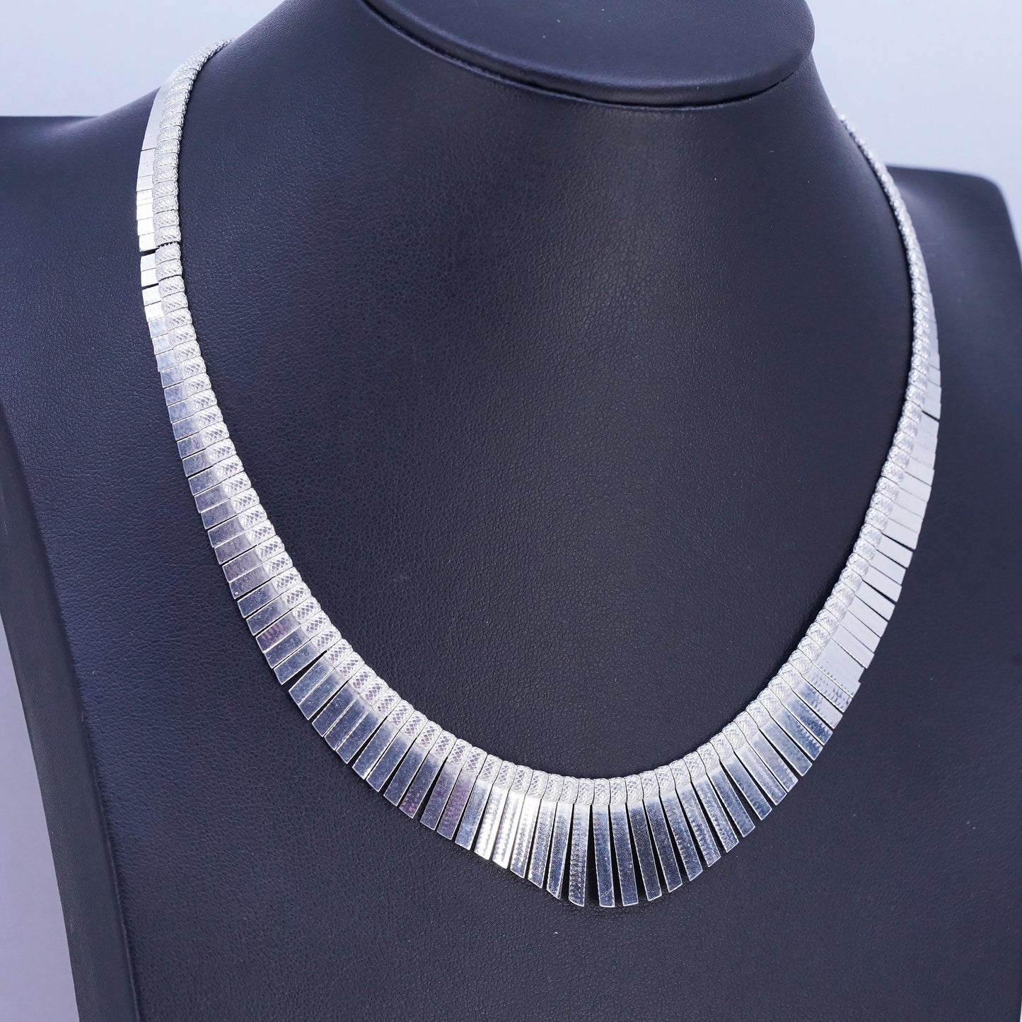 16", Italian Sterling 925 Silver Graduated Cleopatra Fringe Collar Necklace