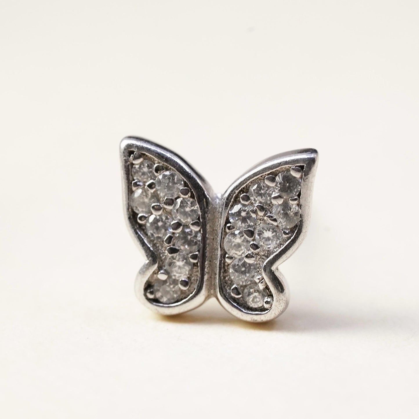 Vintage handmade single earring. Sterling 925 silver cz butterfly stud