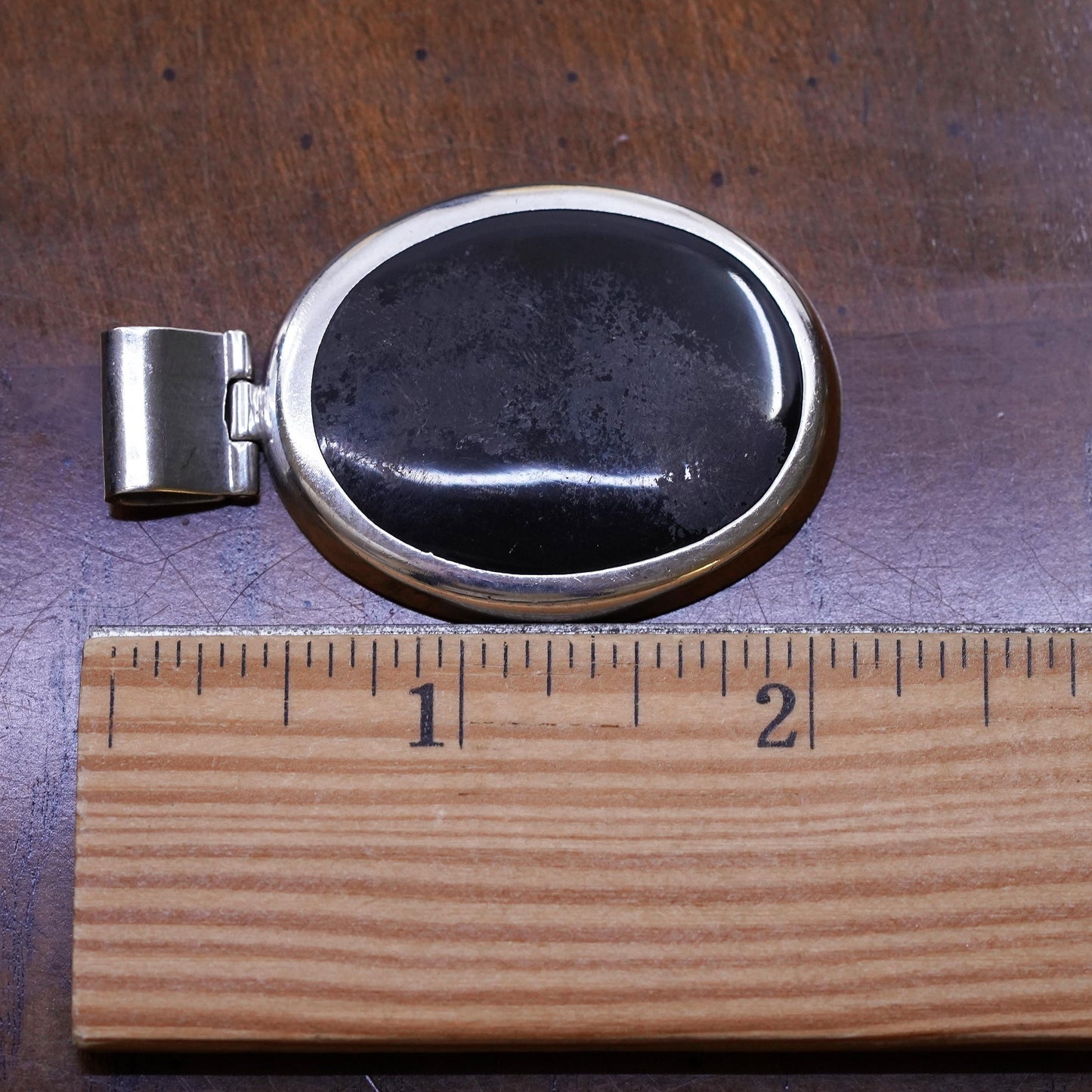 Vintage Mexican Sterling 925 silver handmade pendant with oval onyx inlay
