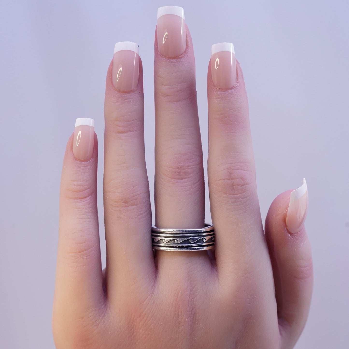 Size 9.25, Mexican sterling silver band, solid 925 silver spinner ring wave