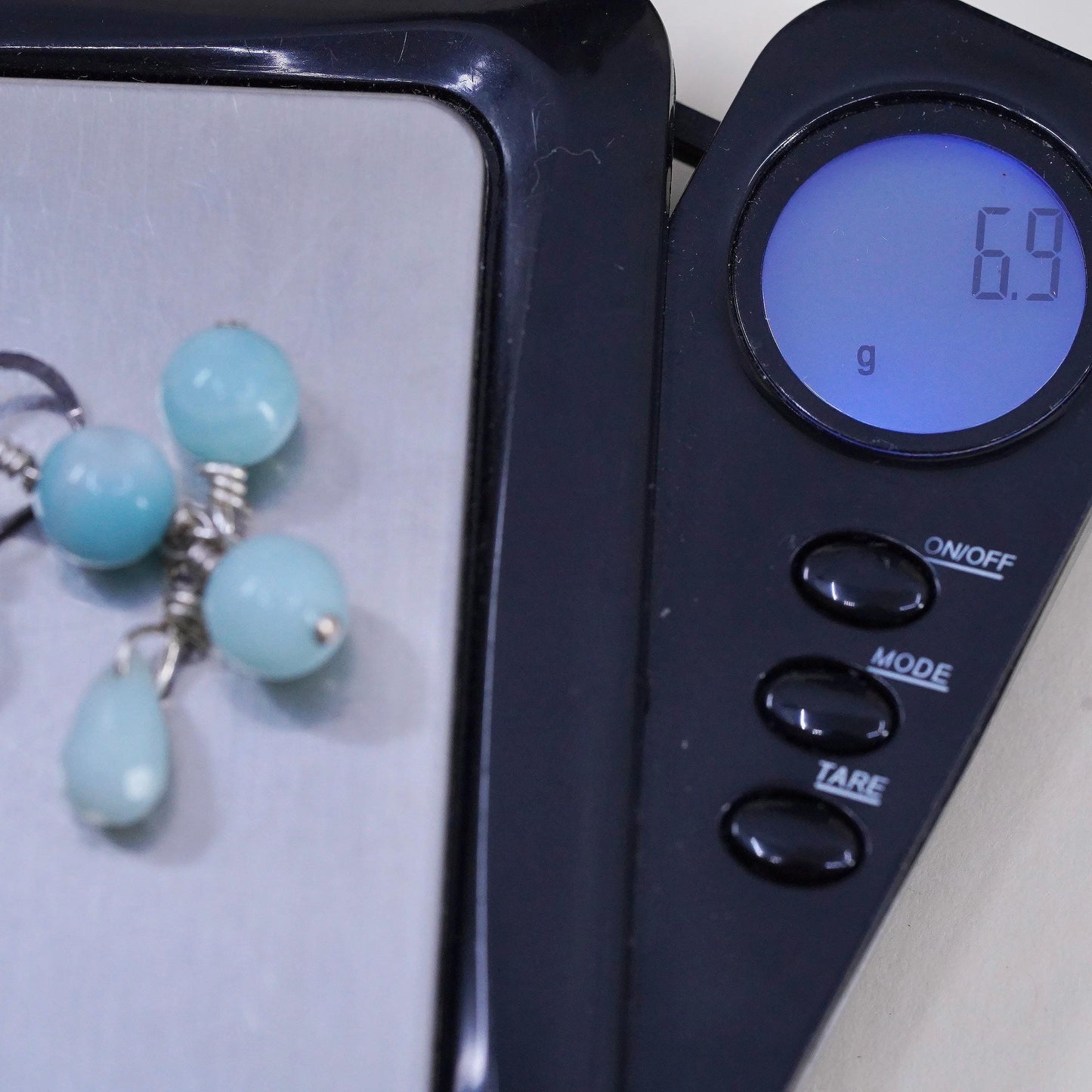 Vintage 925 Sterling silver handmade earrings with Larimar beads
