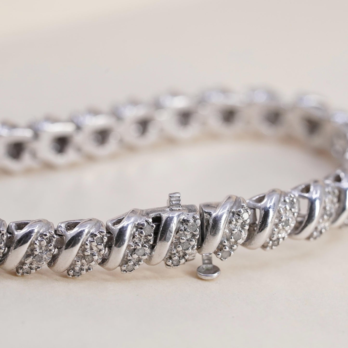 7.25", sterling silver tennis bracelet, 925 San Marco 1/2 TW cluster diamond