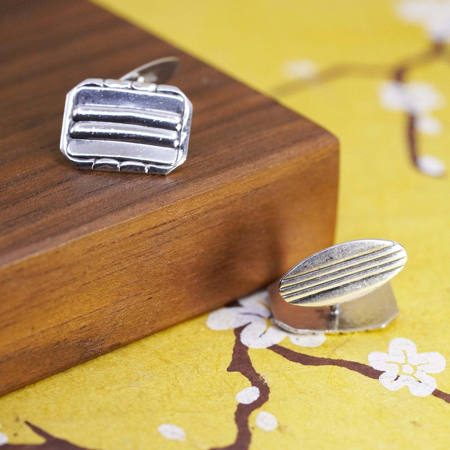 Vintage handmade sterling silver cufflink, 925 textured cuff links