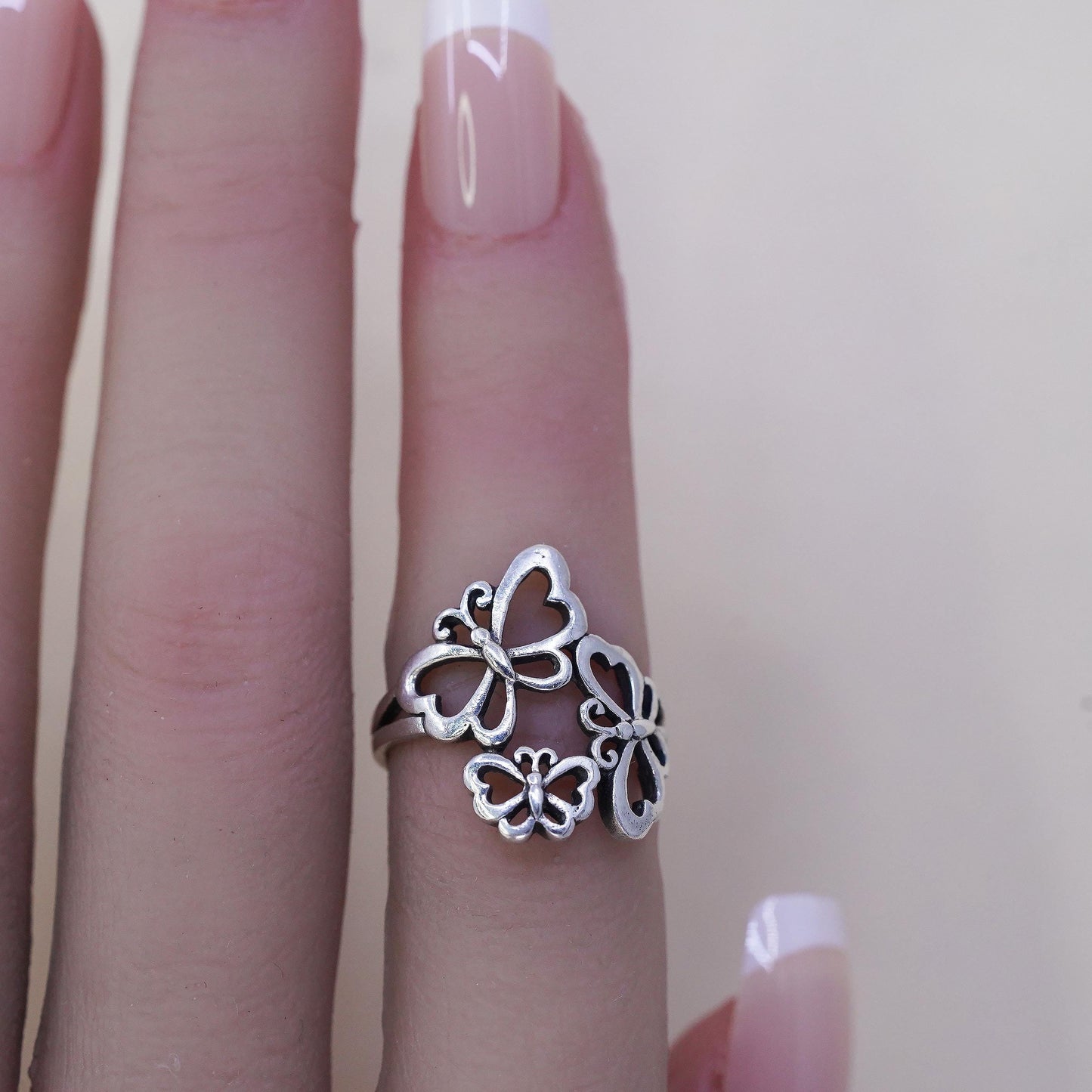 Size 5, vintage Sterling silver handmade ring, 925 filigree butterfly band