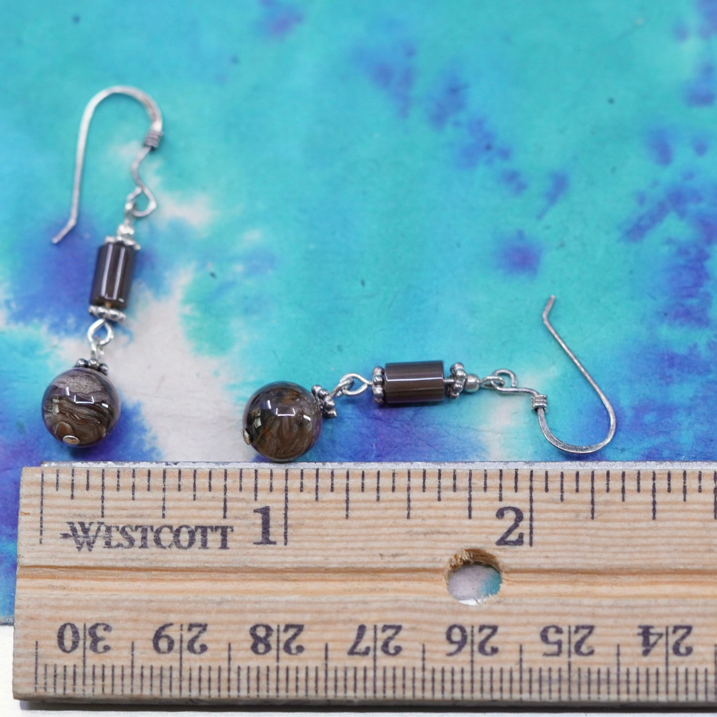 Vintage Sterling silver 925 handmade earrings with agate beads