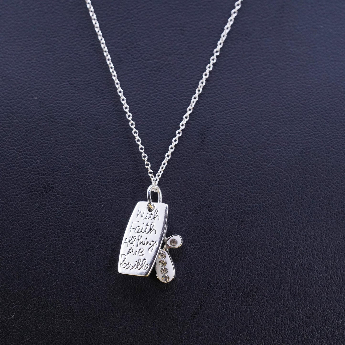 16+2”, Sterling silver necklace, 925 cross tag “all things are possible pendant