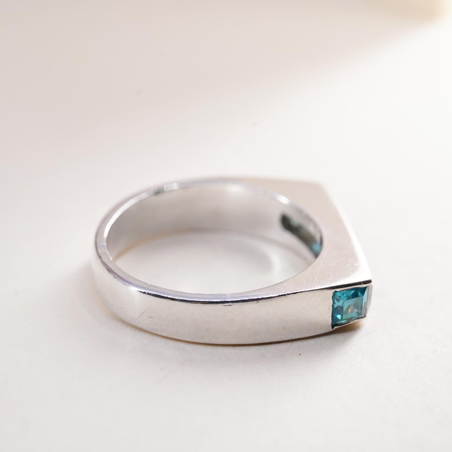Size 7.5, vintage sterling 925 silver ring cluster square CZ, stackable band
