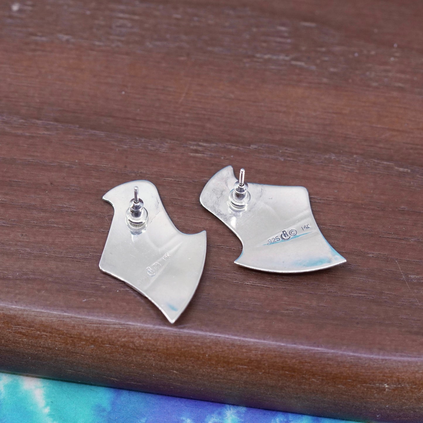 Relios Carolyn Pollack two tone Sterling silver earrings, textured 925 studs