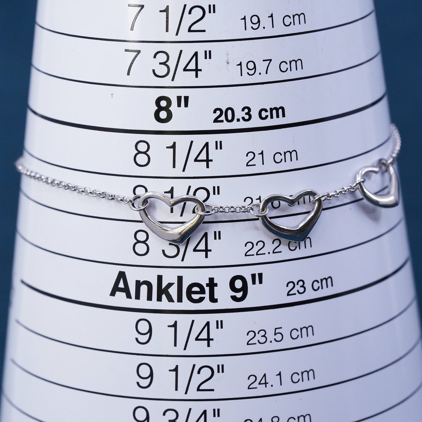 Size adjustable, Sterling 925 silver circle chain bracelet with heart charms
