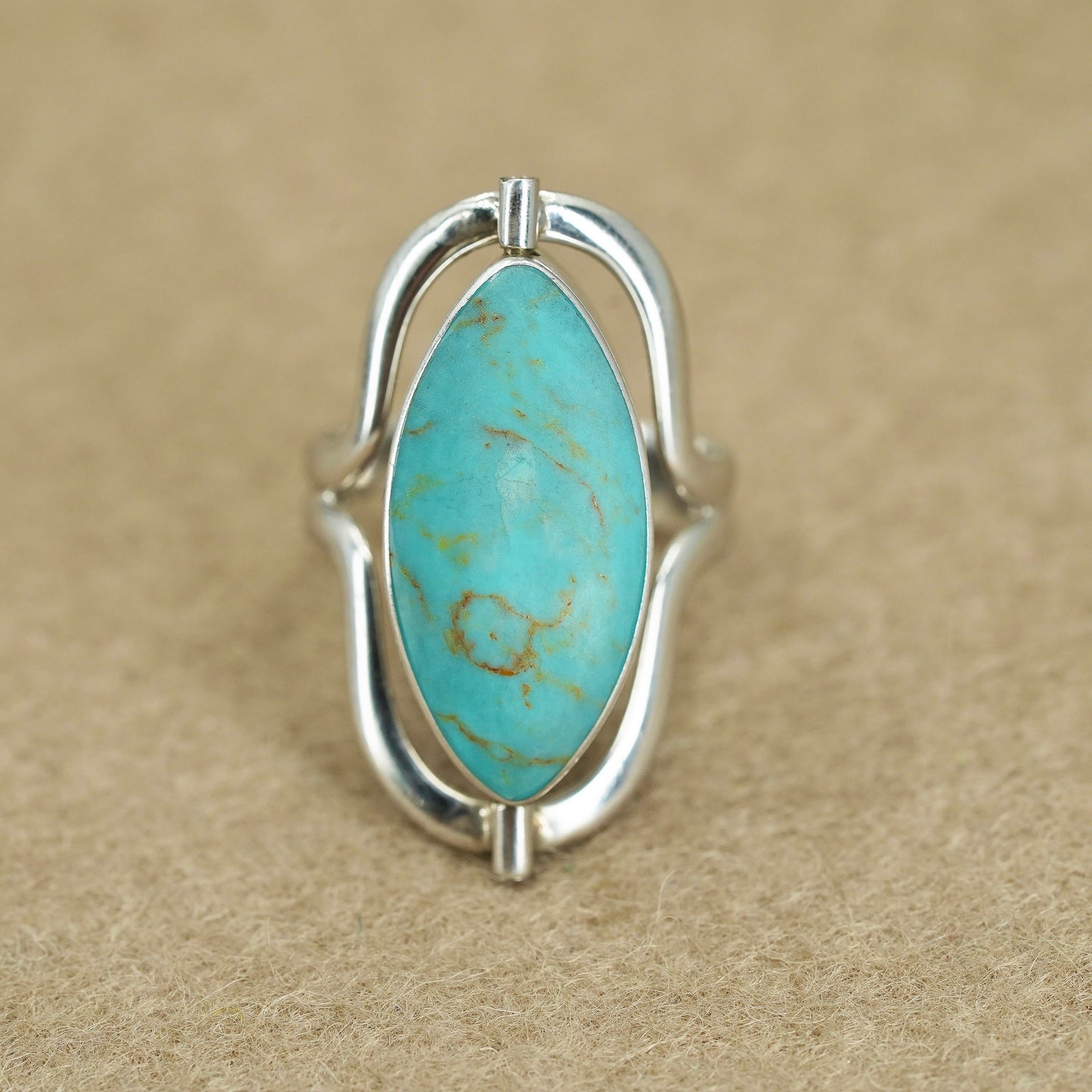 Size 7.5, Vintage Sterling 925 silver spin ring with turquoise and resin flower