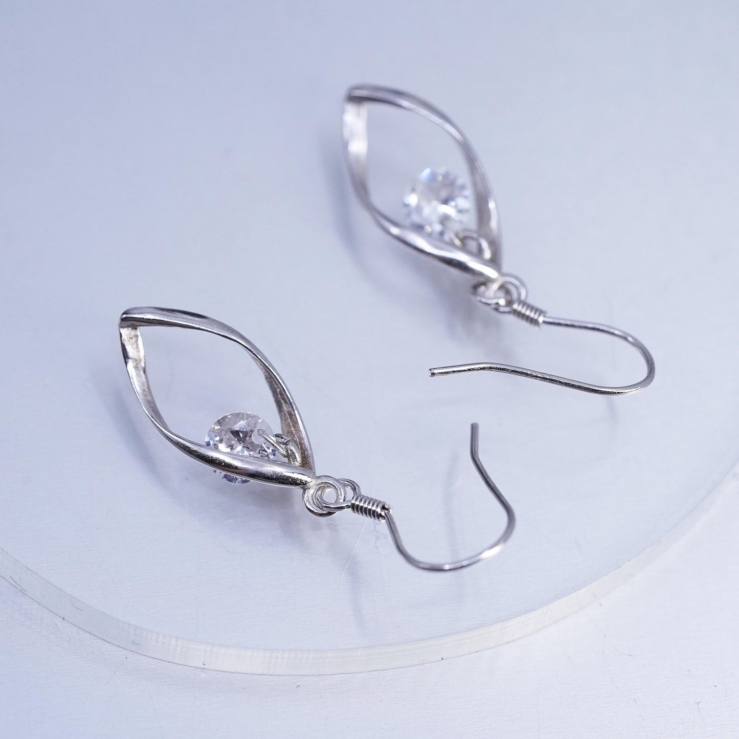 Vintage Sterling 925 silver handmade twisted earrings with Cz
