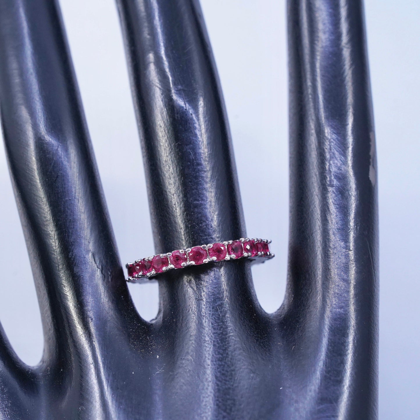 Size 7, vintage Sterling 925 silver handmade stackable band ring with ruby