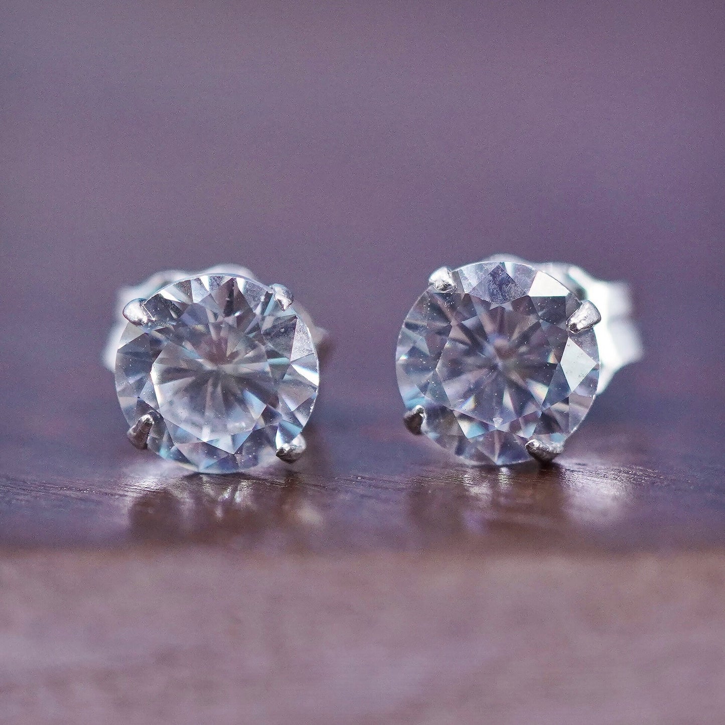 5mm, Sterling silver clear round crystal studs, cz earrings