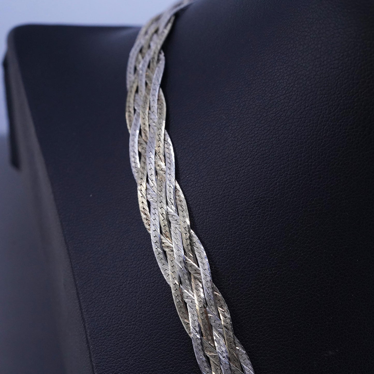 18” Italy vermeil gold Sterling 925 silver woven braided herringbone necklace
