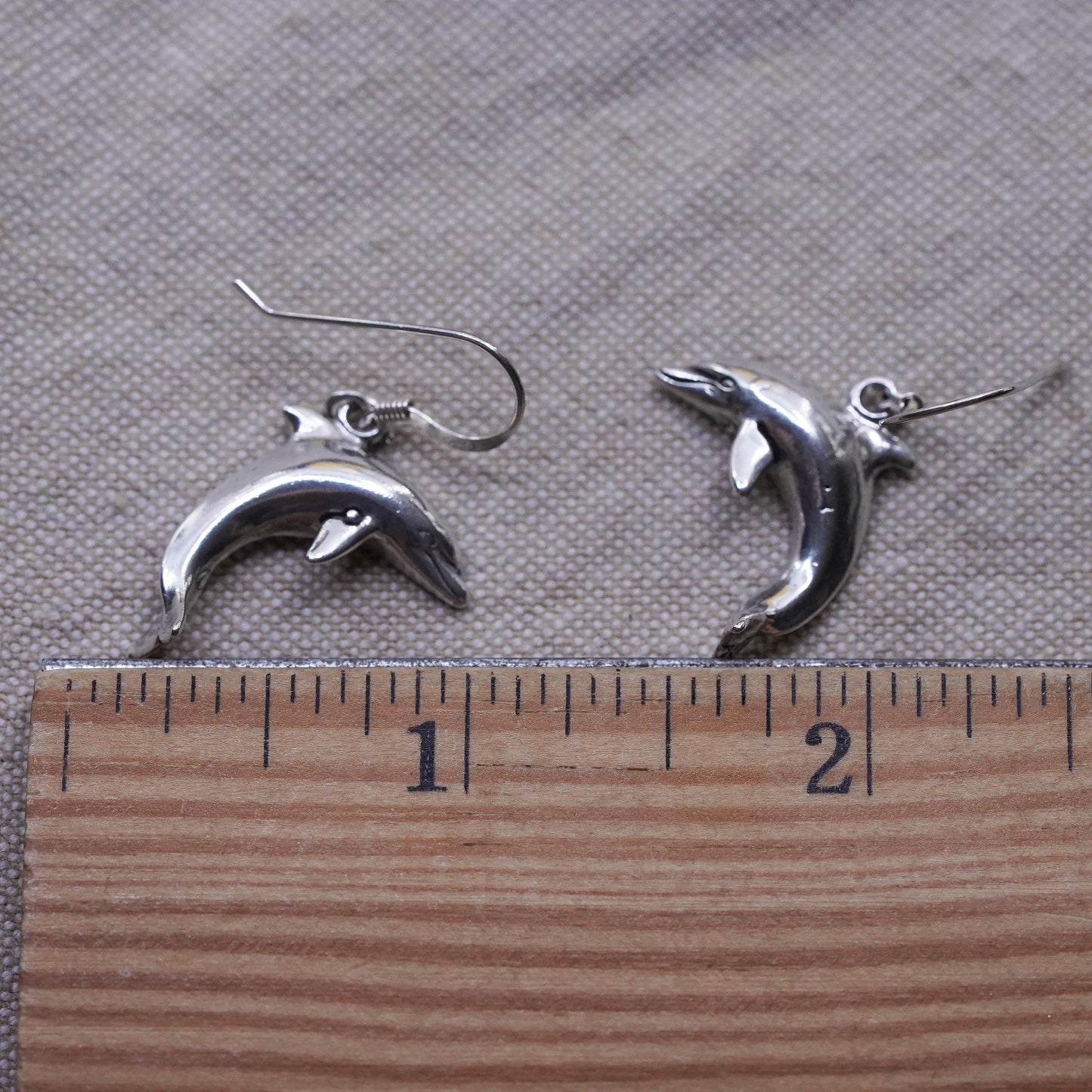 Vintage Sterling silver handmade earrings, 925 dolphin dangles