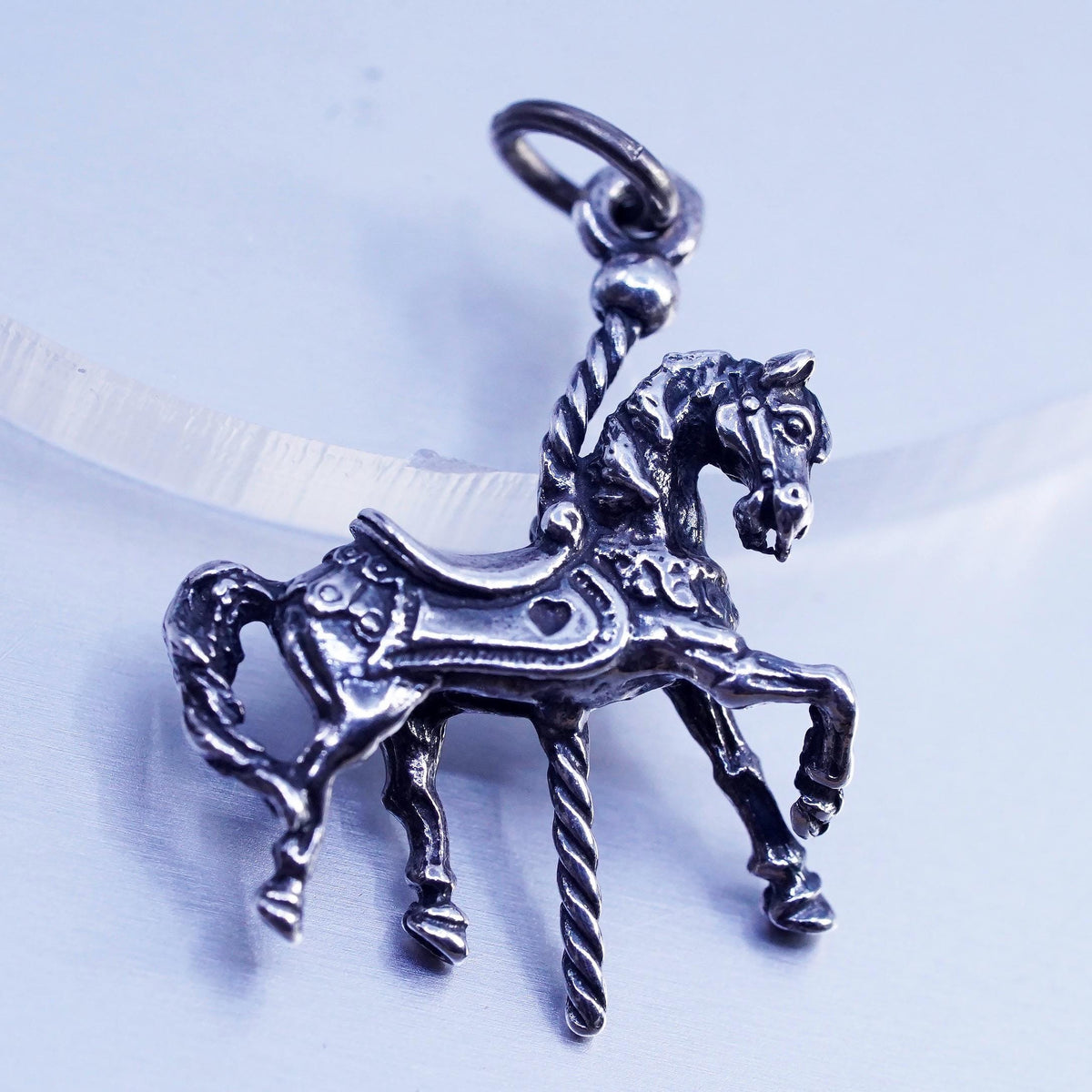 VTG Sterling Silver 925 Carousel Horse Charm Pendant, Merry Go Amusement Park