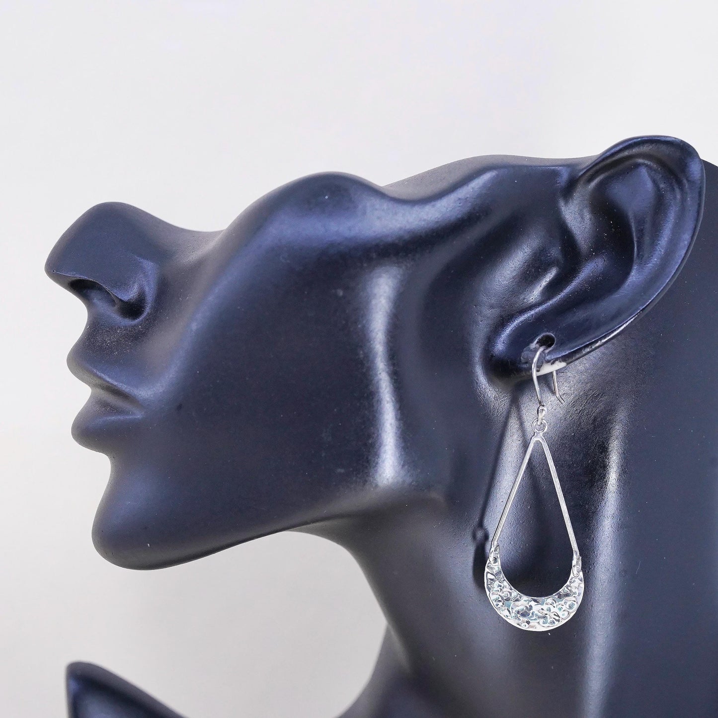 Vintage sterling silver handmade earrings, 925 silver teardrop dangles hammered