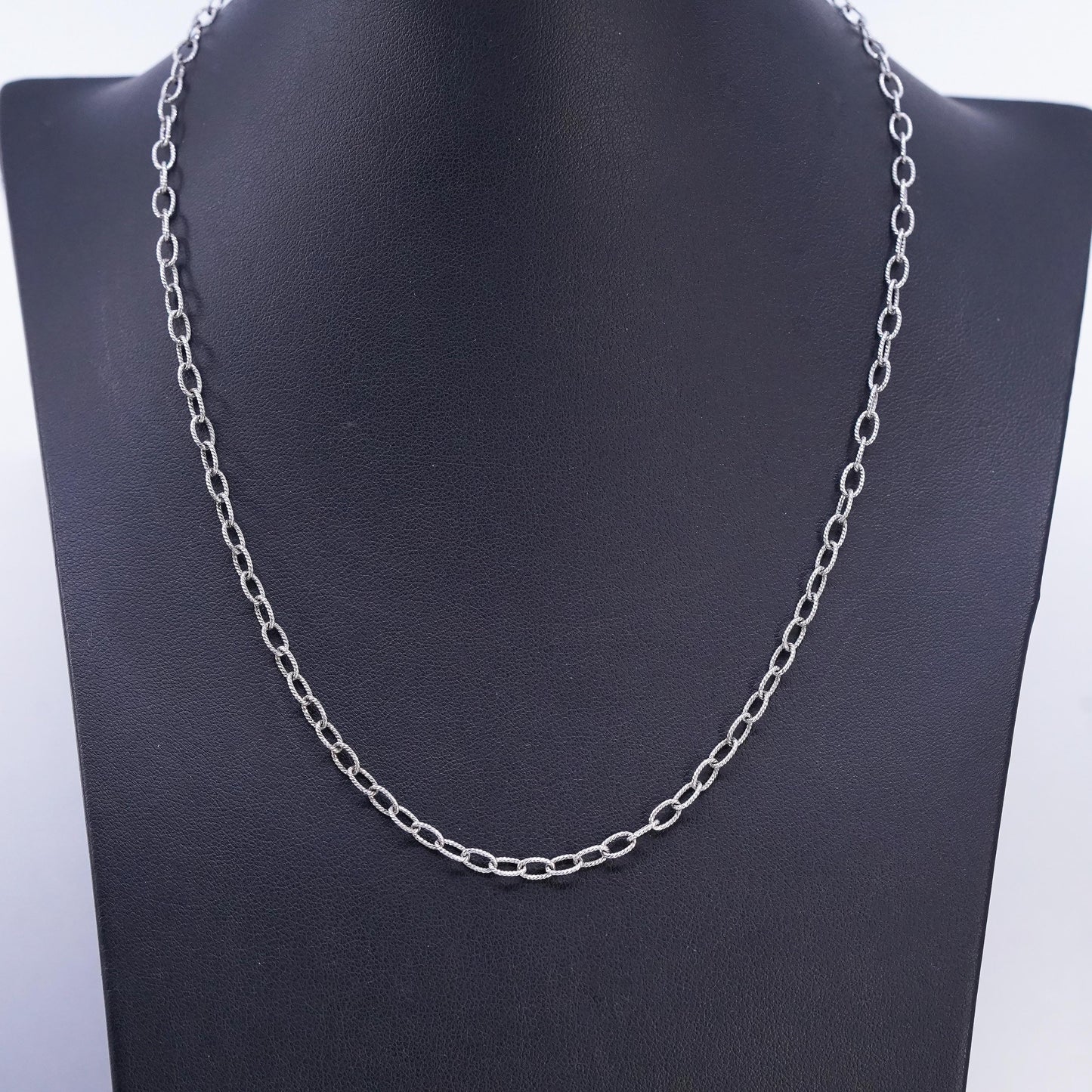 18" 4mm, vintage Italian 925 sterling silver textured oval chain necklace
