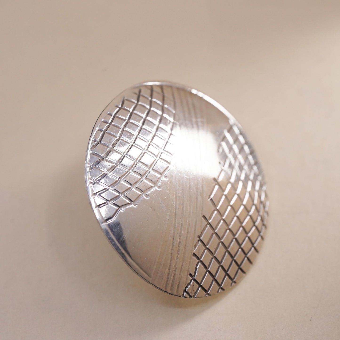 Vintage handmade single earring. Sterling 925 silver textured disc stud