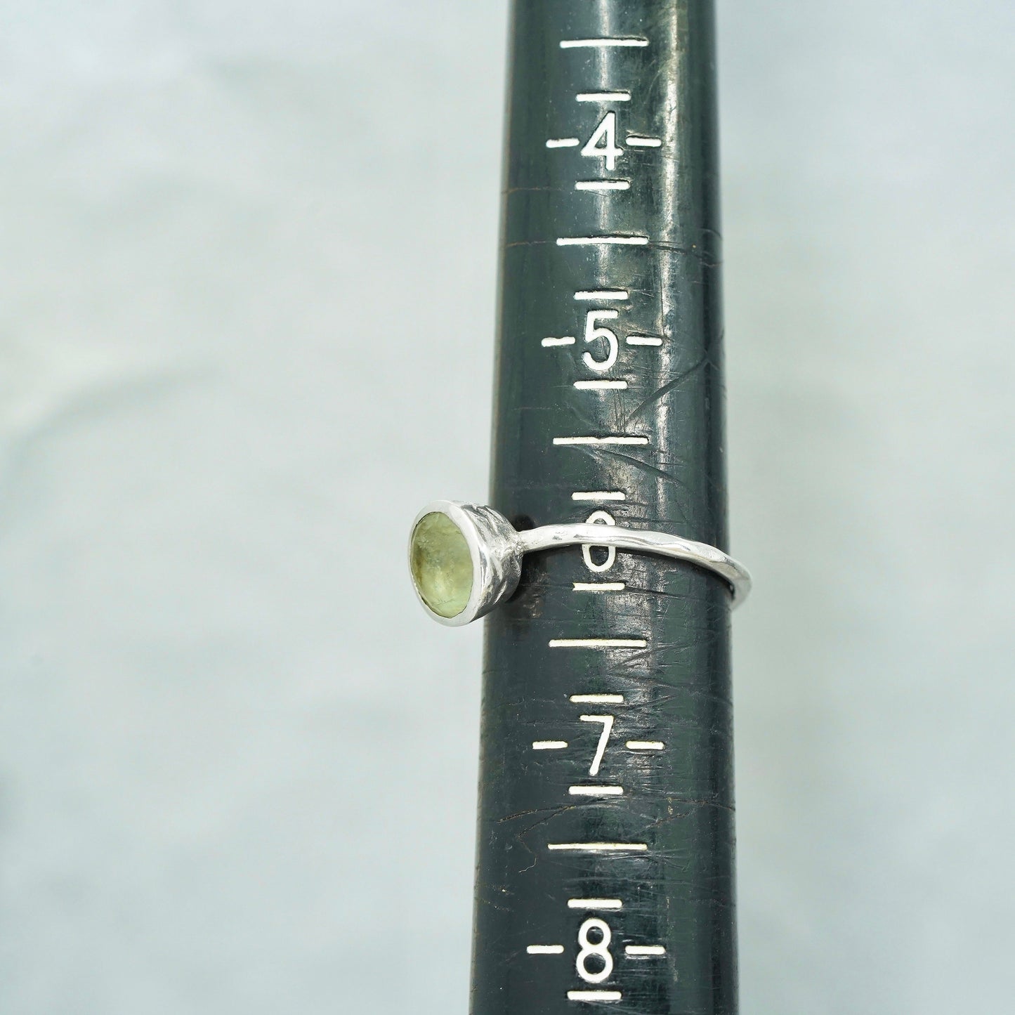 Size 6, vintage Sterling 925 silver handmade stackable ring with prehnite
