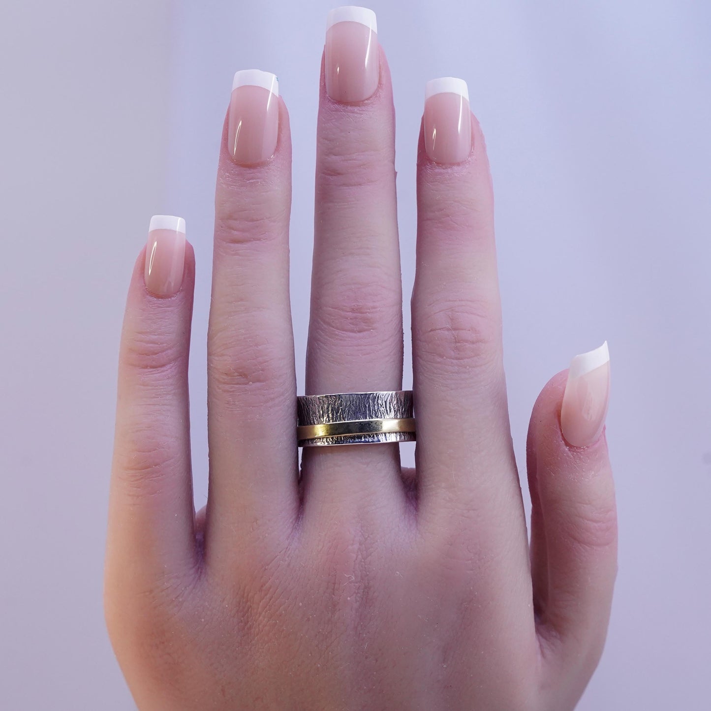 Size 10.25, two tone sterling silver band brass cable textured 925 spinner ring