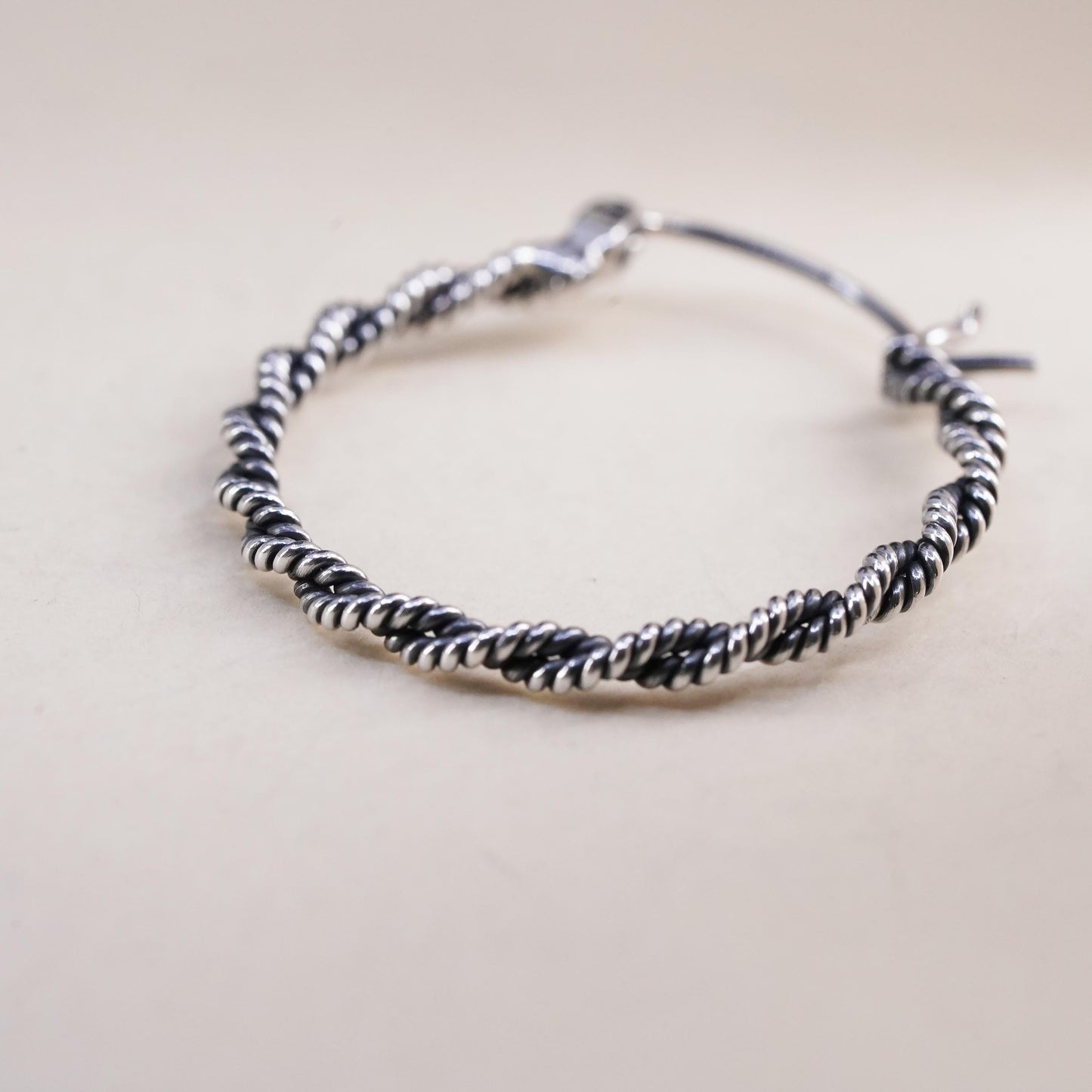 1.25", VTG Italian sterling silver loop single earring, twisted textured hoop