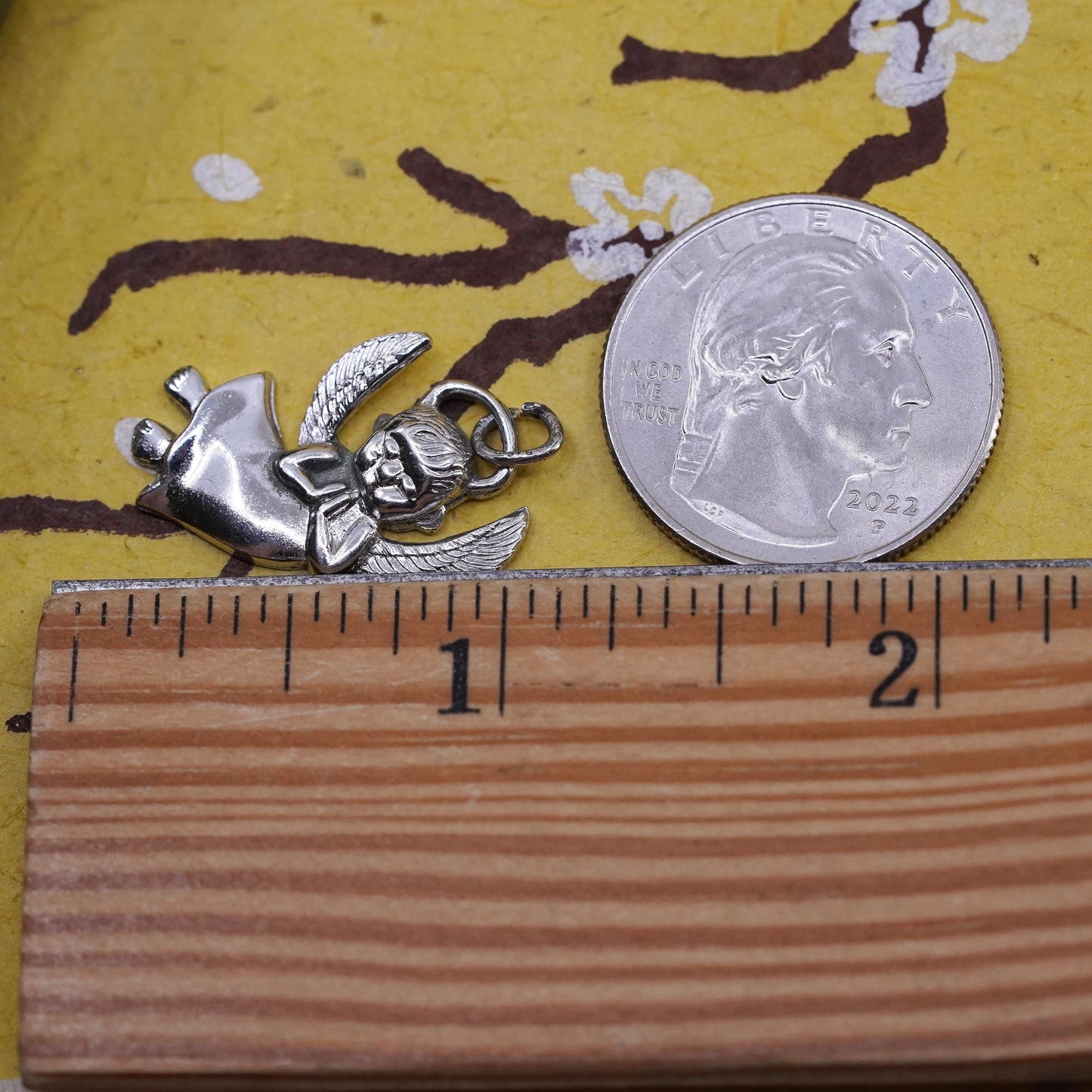 Vintage Sterling silver handmade pendant, 925 angel charm with cz