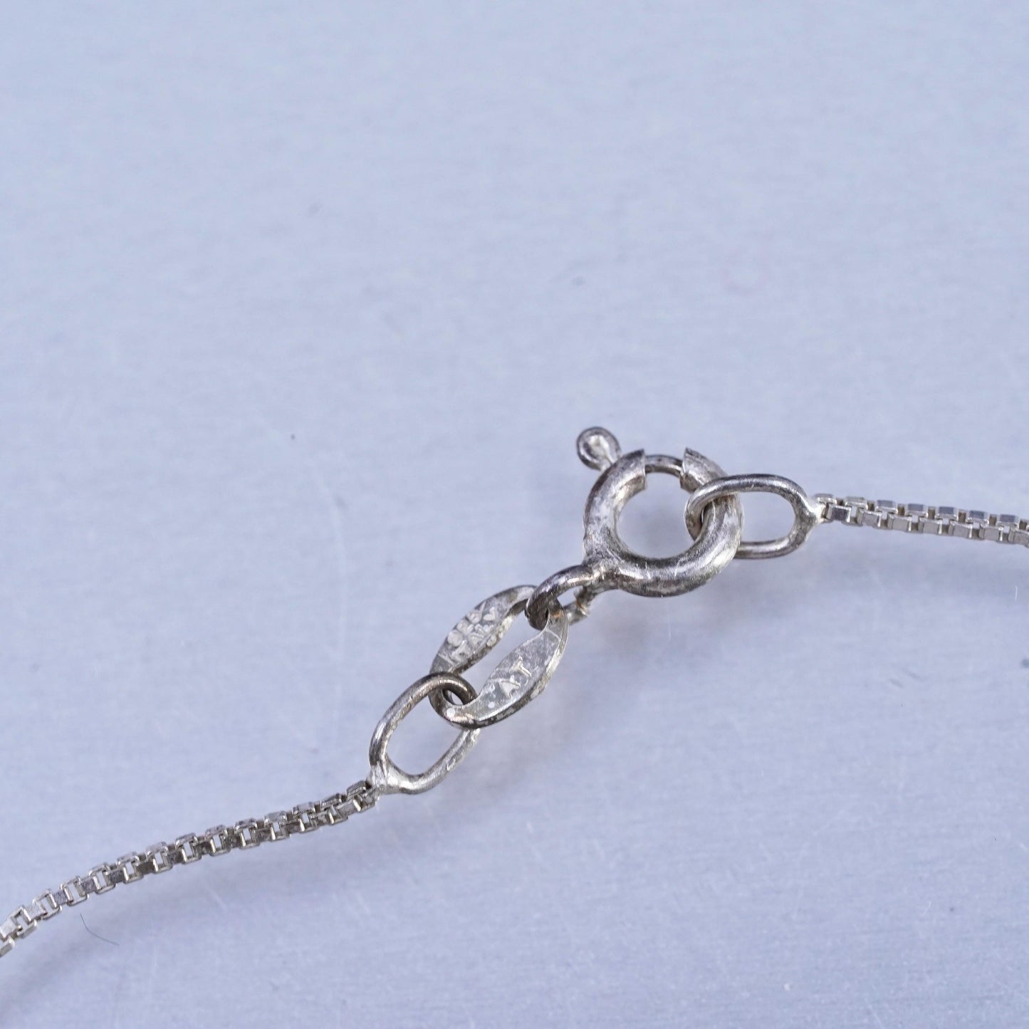 18", vintage Sterling 925 silver box chain necklace with jade pendant